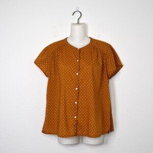 Old Navy Polka Dot Blouse Sz M Button Down Modal Blend Retro 50s Cottagecore